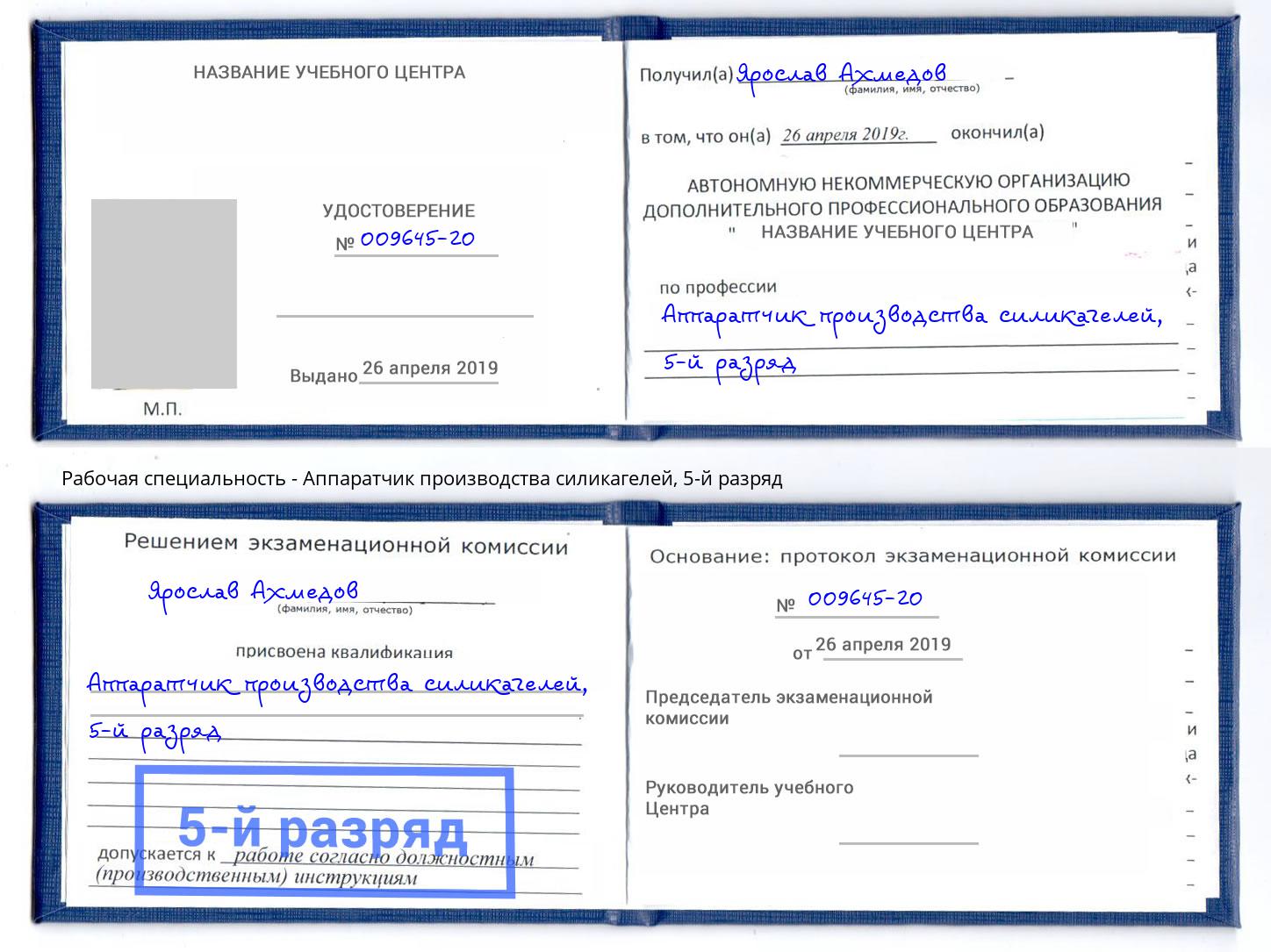 корочка 5-й разряд Аппаратчик производства силикагелей Малоярославец