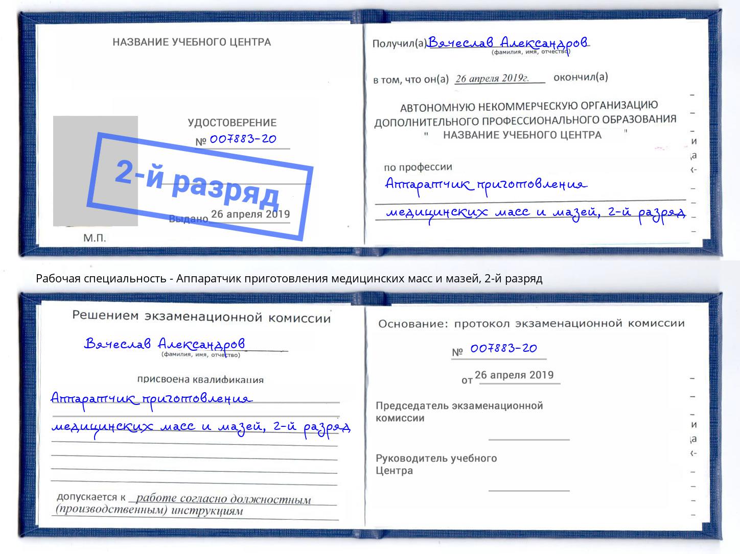 корочка 2-й разряд Аппаратчик приготовления медицинских масс и мазей Малоярославец