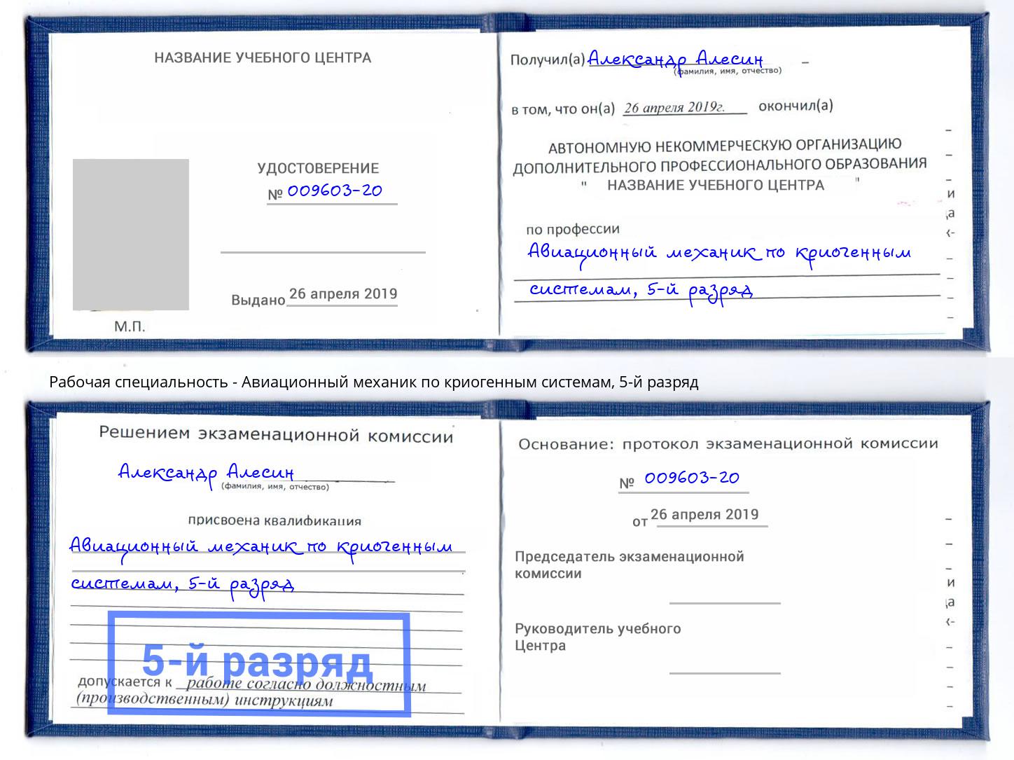 корочка 5-й разряд Авиационный механик по криогенным системам Малоярославец