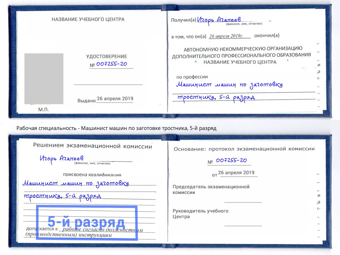 корочка 5-й разряд Машинист машин по заготовке тростника Малоярославец