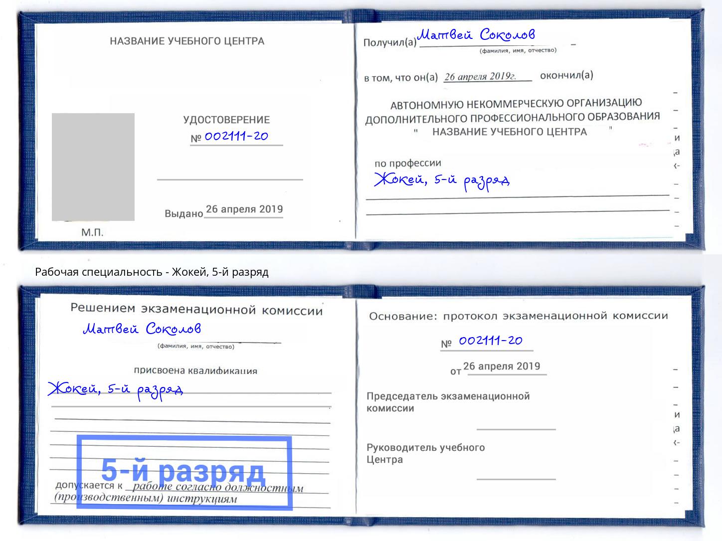 корочка 5-й разряд Жокей Малоярославец