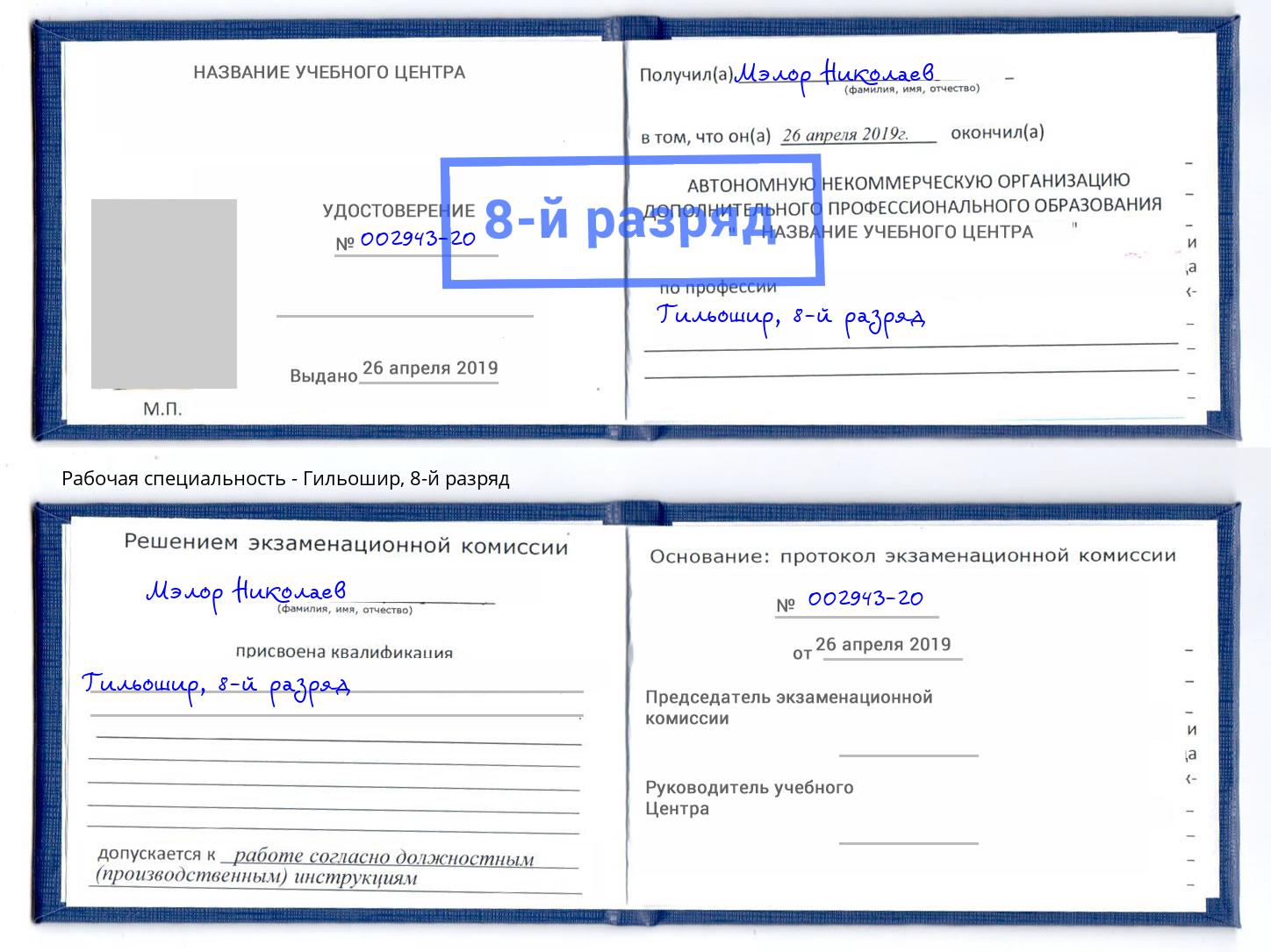 корочка 8-й разряд Гильошир Малоярославец