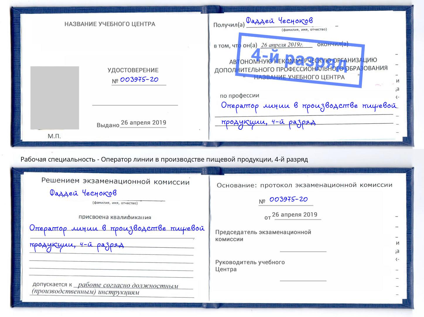 корочка 4-й разряд Оператор линии в производстве пищевой продукции Малоярославец